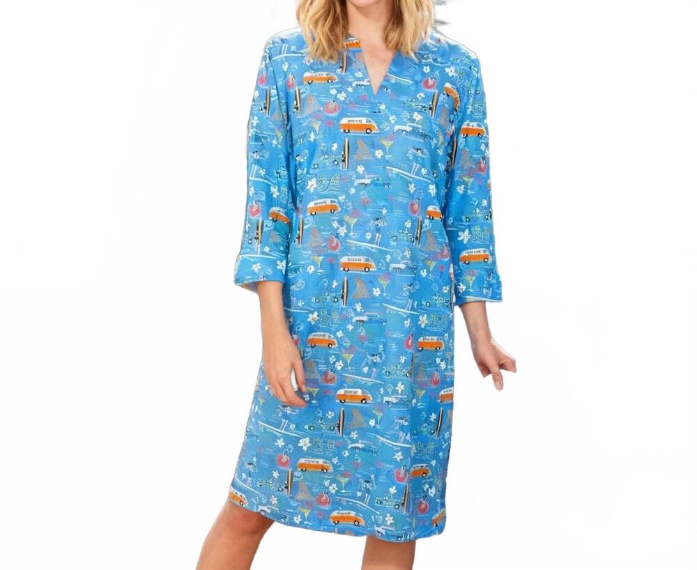 NEW KATHERINE WAY vero beach tunic dress in good vibrations blue
